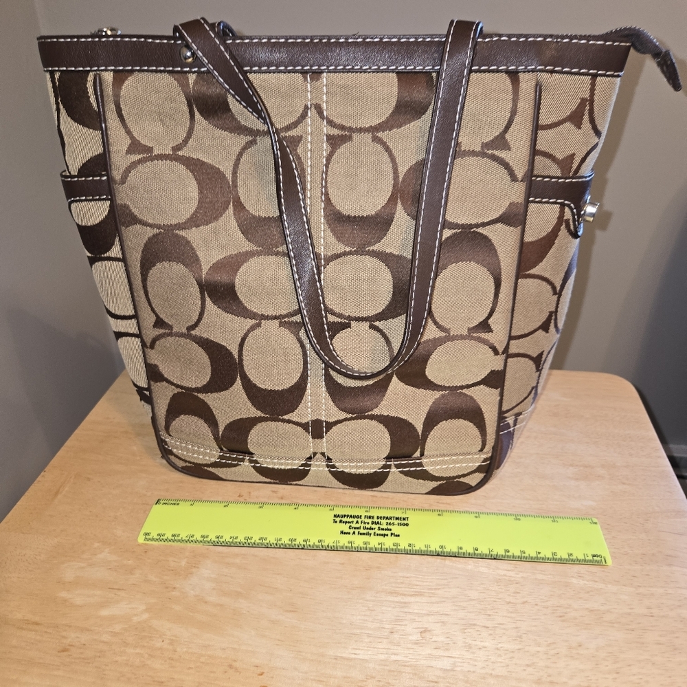 Coach Brown and Tan Signature Tote Bag